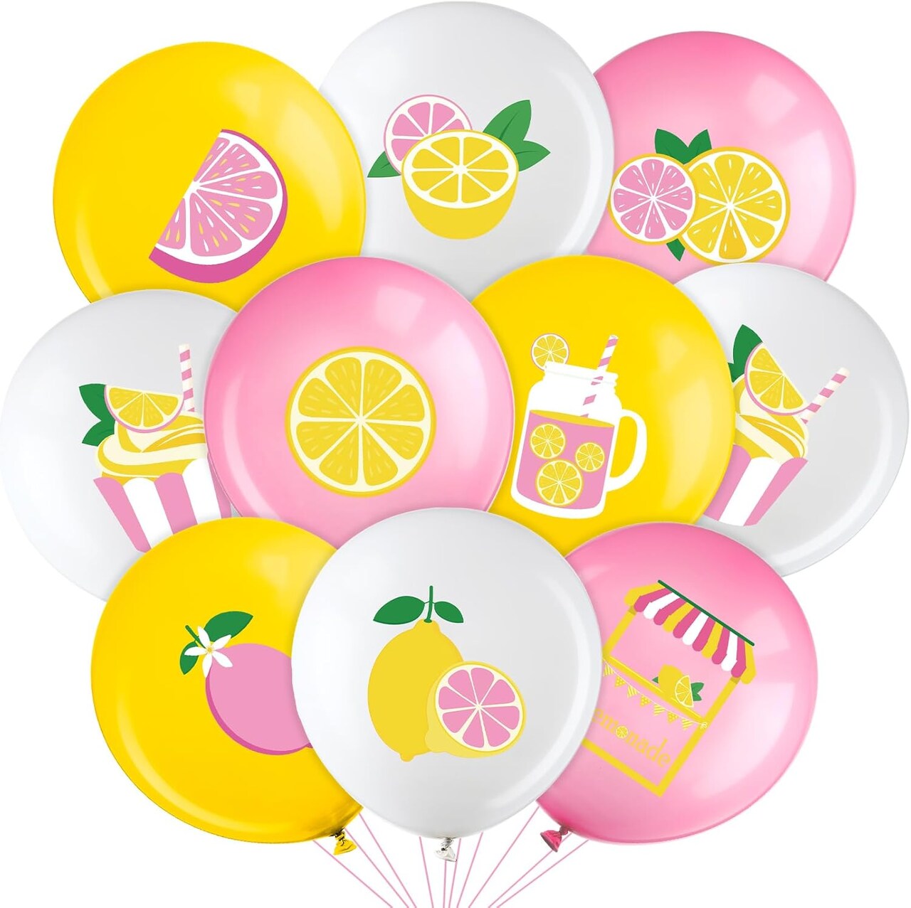 Yellow Pink and White Lemon Citrus Latex Balloons(White, Pink, Yellow)